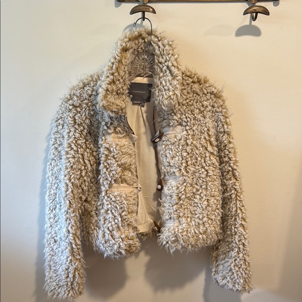 Anthropologie Cream Fuzzy Jacket